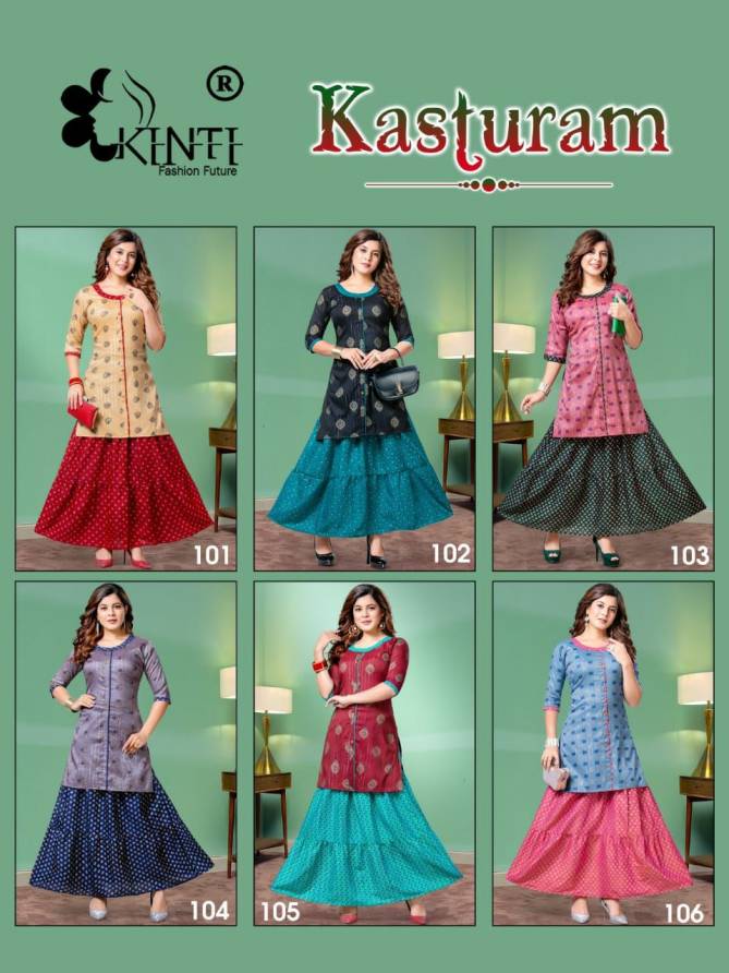 Kinti Kasturam Fancy Ethnic Wear Rayon Printed Top With Skirt Collection